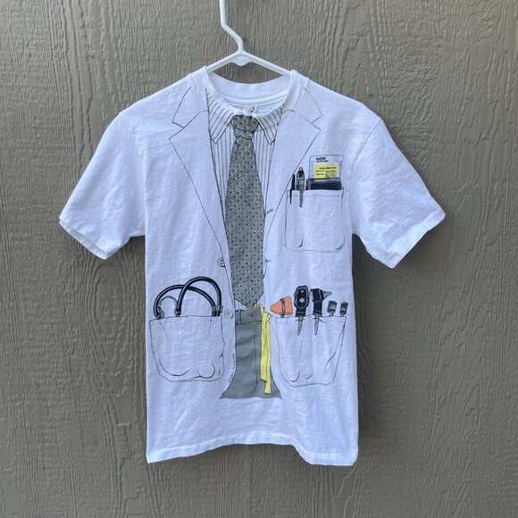 Vintage 1978 Leslie‎ Arwin Doctor T-Shirt Size M White Art Anatomy Hanes Beefy - Picture 1 of 7